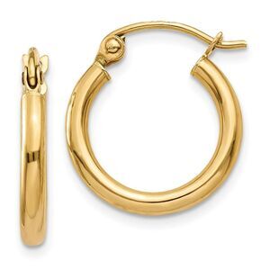 2mm, 14k Yellow Gold Classic Round Hoop Earrings, 15mm (9/16 Inch)